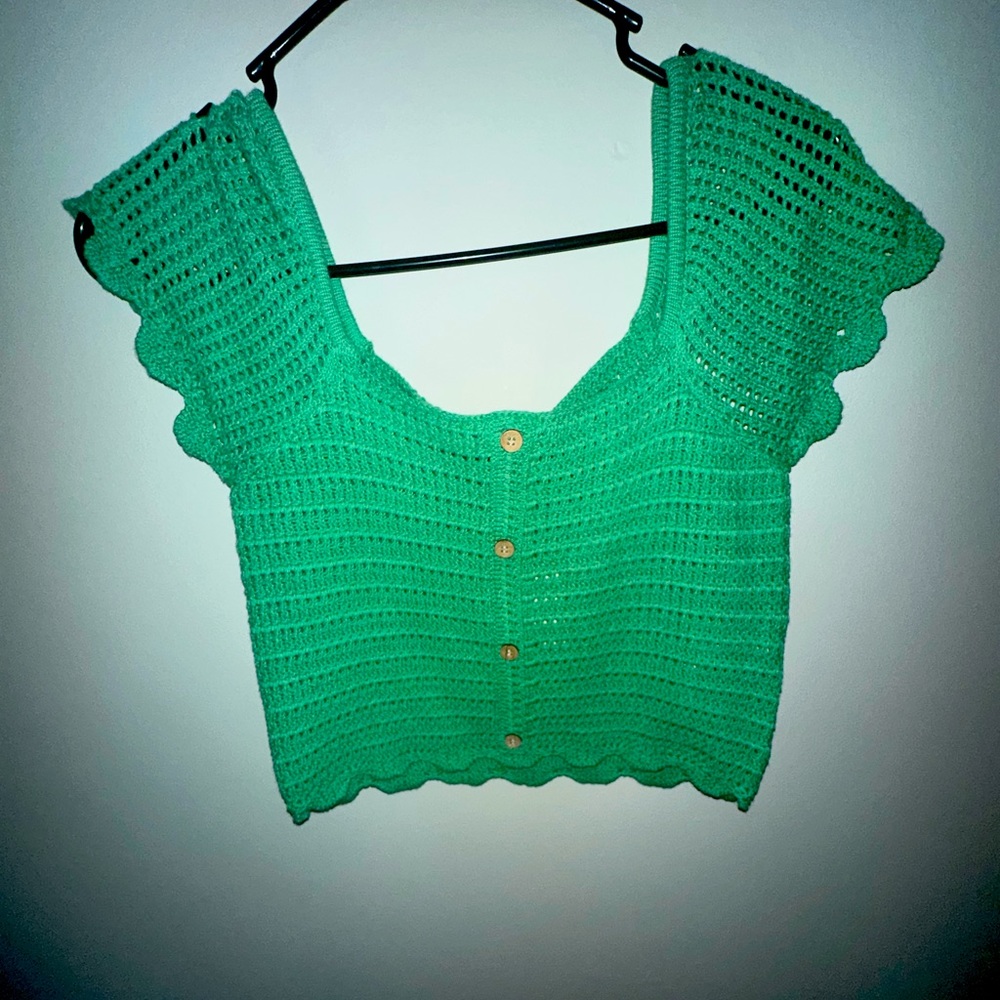 Green knit crop top